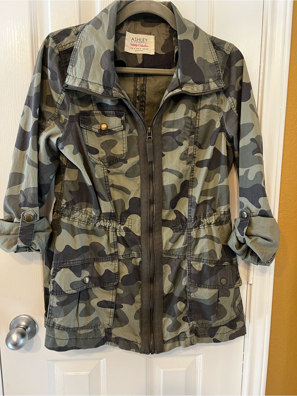 Ashley By 26 International Camo Utility Jacket in Olive and Dark Green, Size S